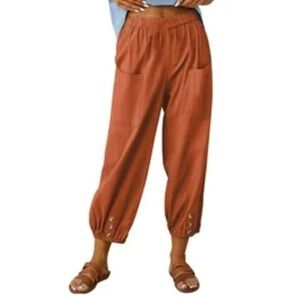 VTG Terra Nostra Femmes Burnt Orange Bloomer Crop Pant- Linen blend-EUC-SzXs-S☀️